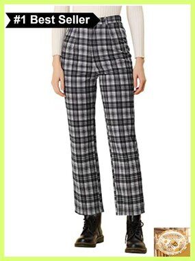 Plaid High Waist Cropped Straight Leg Work Pants